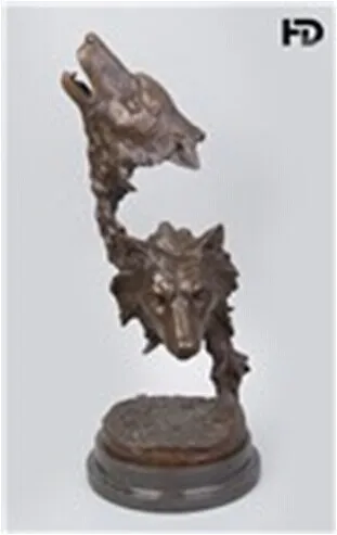 

Arts Crafts Copper Bronze Wolf Heads sculpture bronze statue figurines Retro Artwork gifts Office Decoration