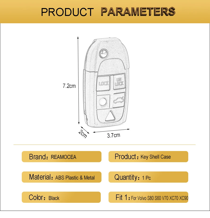 Reamocea 5 Button Flip Key Shell Folding Remote Case Fob for Volvo S60 S80 V70 XC70 XC90 2003 2004 2005 2006 Car Accessories (13)