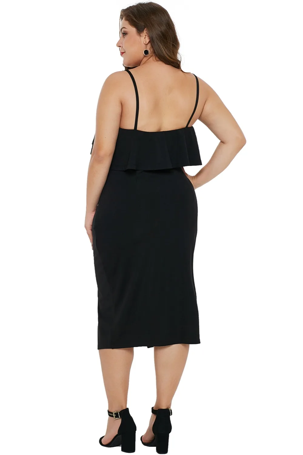 Black-Ruffle-Overlay-Slit-Front-Plus-Size-Dress-LC610931-2-2