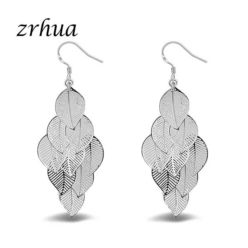 

ZRHUA Factory Promotions Wholesale Beautiful Leaf 925 Sterling Silver WOMEN Drop Earring High Quality Fashion Classic Jewelry