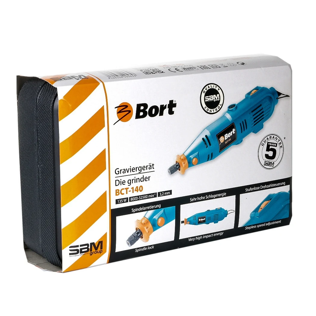 Гравер электрический Bort BCT-140N (Мощность 135 Вт, регулировка скорости 8000-32000 об/мин, удобный кейс)