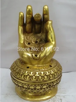

YM 312 Vintage home decoration Incense burner Metal crafts ,Hand-carved brass buddha Hand sculpture Censer