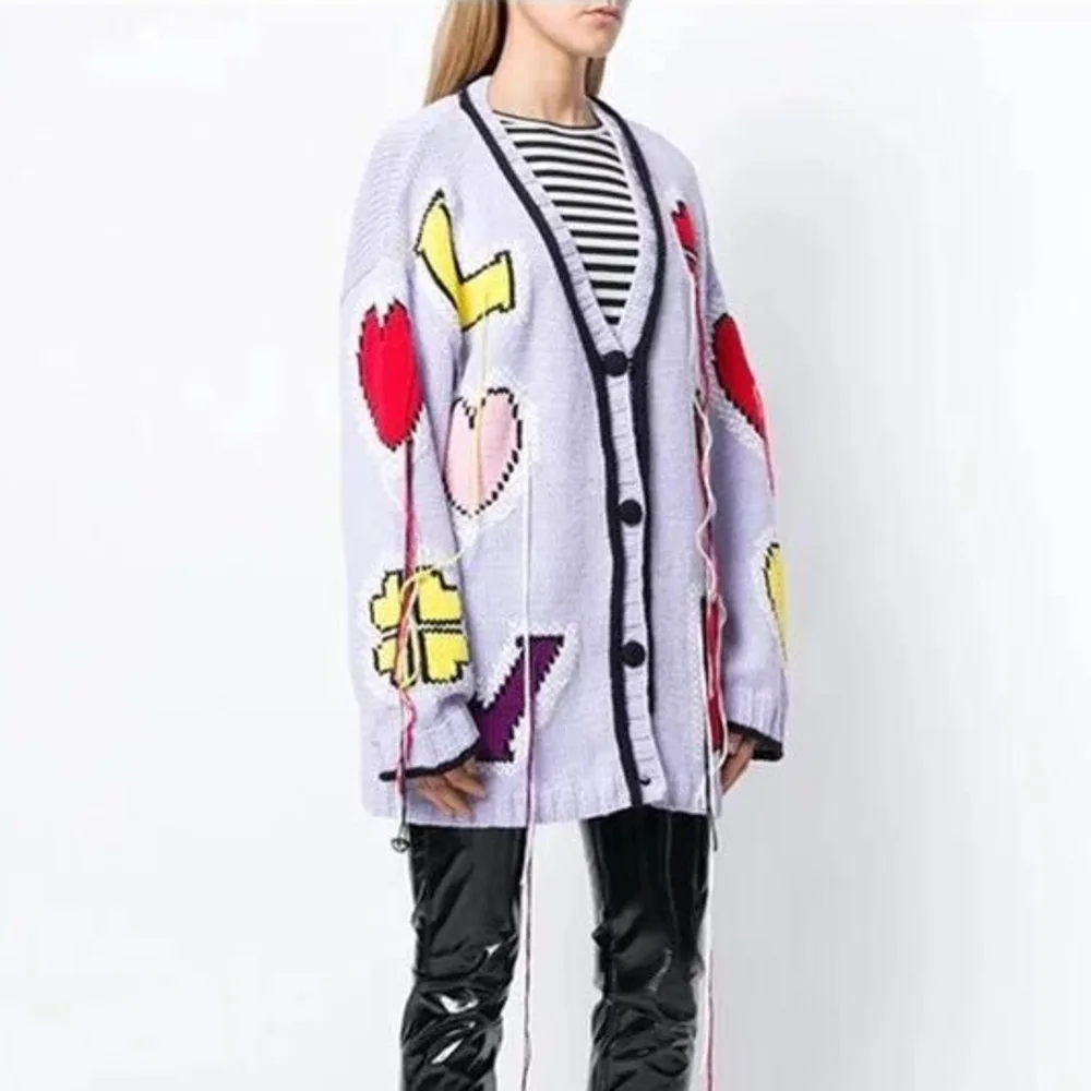 Sweater Women Cardigan Heart Shape Letter Jacquard Embroidered Tassels