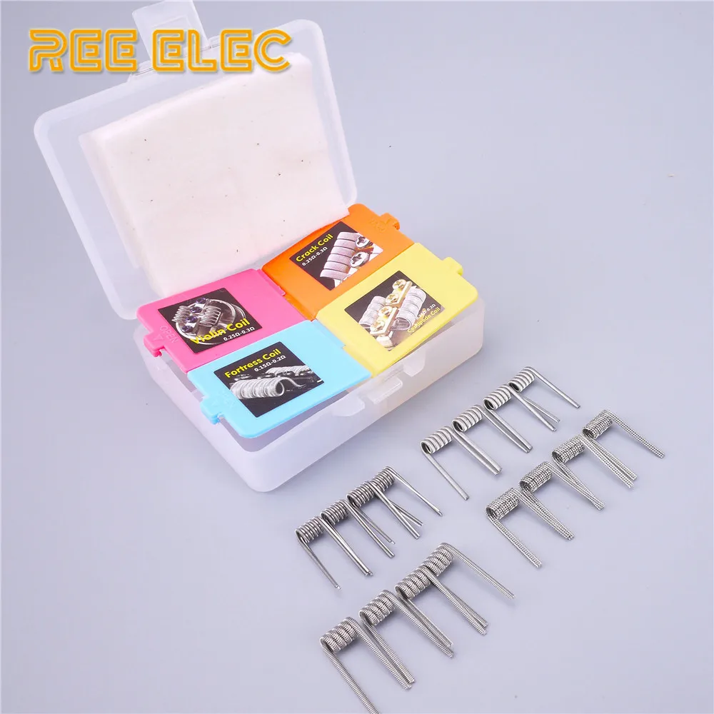 

REE ELEC 16pcs Premade Coil+Organic Cotton Prebuilt Coil Electronic Cigarette Accessories RDA RTA Atomizer Clapton Coils