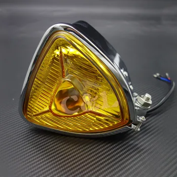 

Chrome Triangle Retro Vintage Old School Amber Lens Headlight Lamp For Harley Chopper Bobber Custom