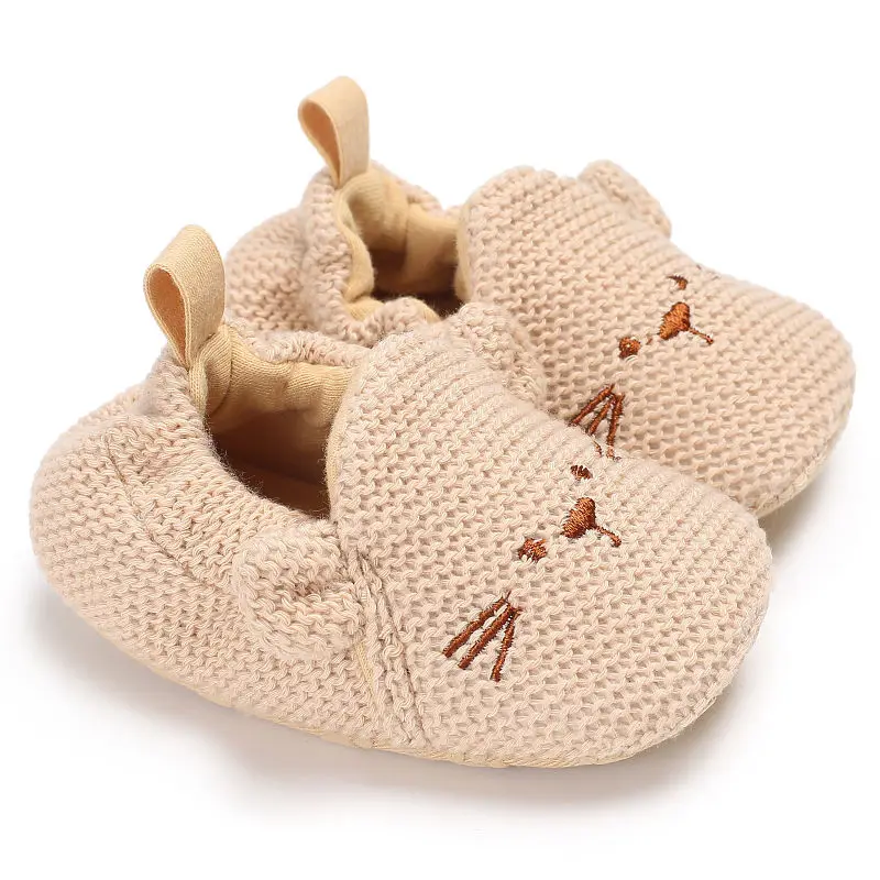 

New Adorable Infant Slippers Toddler Baby Boy Girl Knit Crib Shoes Cute Cartoon Anti-slip Prewalker Baby Slippers