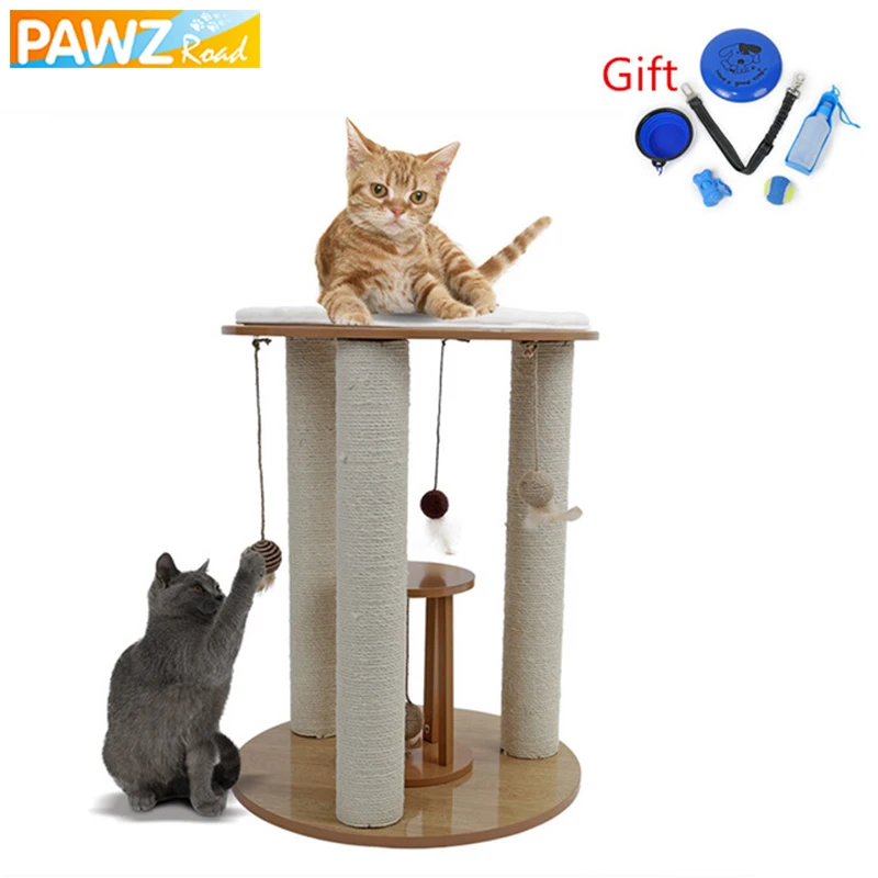 

Cat Climbing Tree with Ball Kitten Scratching Toy Animal Interactive Toy Cat Mouse House Walnut Color Solid Wood Pet Supplies