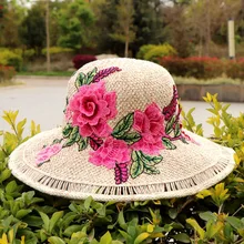 Национальный Ветер вышивка цветок Панама для рыбака шляпа шляпы от солнца для женщин 72