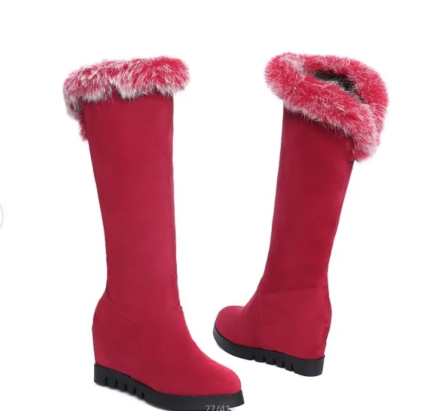 Зимние сапоги г. Теплые повседневные женские сапоги до колена, увеличивающие рост модная женская обувь с круглым носком на квадратном каблуке размеры 34-43, t-6027 - Цвет: Красный