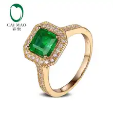 CaiMao 1.0 ct Natural Emerald 18KT/750 Yellow Gold 0.35 ct Round Cut Diamond Engagement Ring Jewelry Gemstone colombian