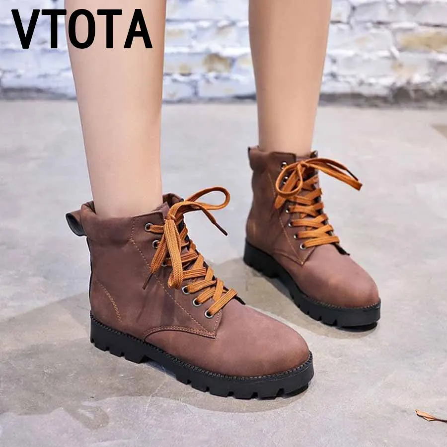 

VTOTA Womens Ankle Boots Square Heel Martin Boots 2018 Autumn Winter Shoes Fashion Booties Lace Up Female Shoes Botines Mujer K6