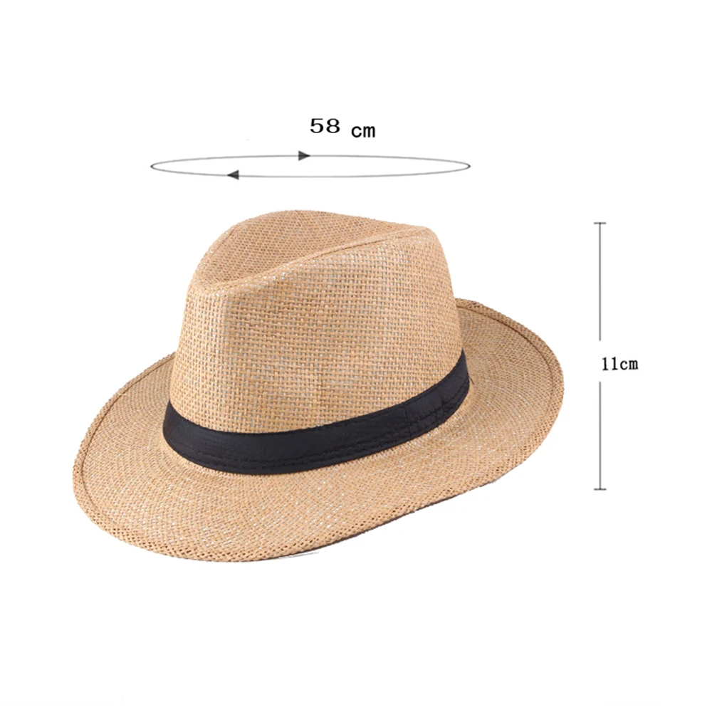 Summer Women Men Beach Trilby Fedora Straw Panama Wide Brim Beach Cap Sun Hat