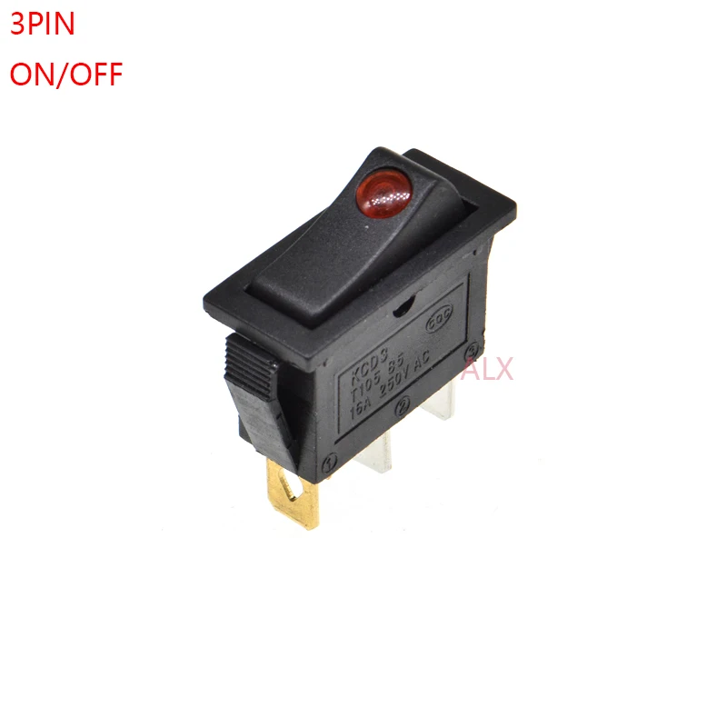 5PCS KCD3 3PIN Push Button with red light rocker Switch ON/OFF power switches 16A/250V 20A/125V TOGGLE SWITCH 3 pin | Обустройство
