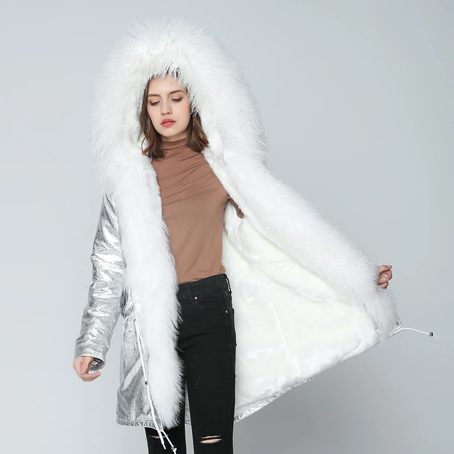 Женская парка с капюшоном OFTBUY длинная теплая куртка отделанным натуральным