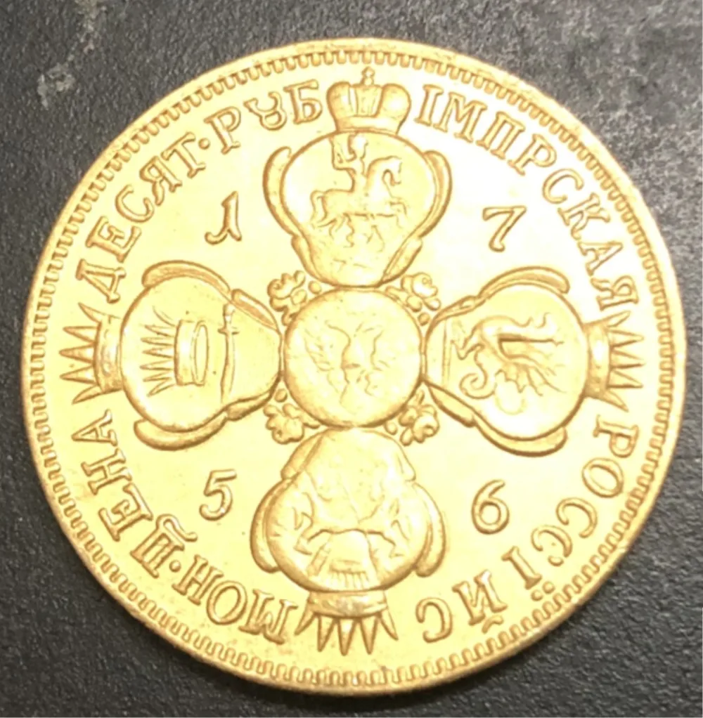 1756 Россия Империя 5 рублей-Елизавета позолоченная копия монеты