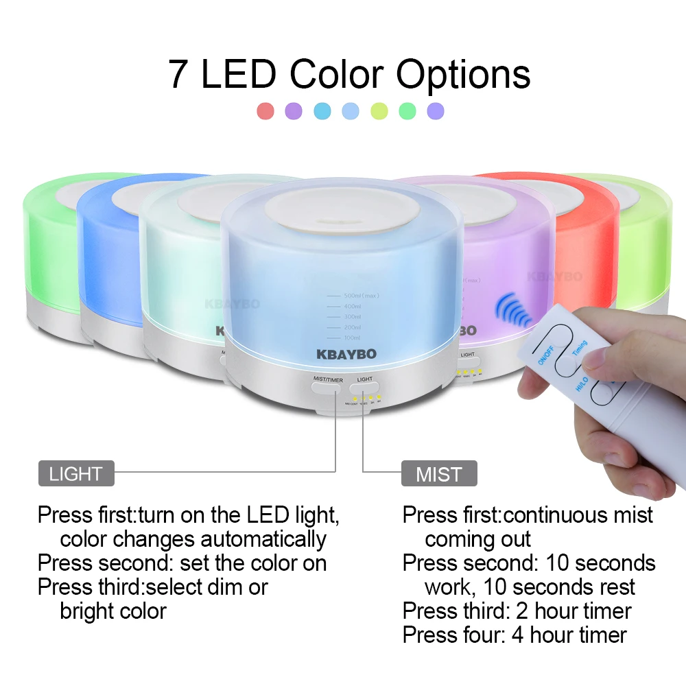 

7 Color LED Night Lights Remote Control Ultrasonic Air Aroma Humidifier With Electric Aromatherapy Essential Oil Aroma Diffuser