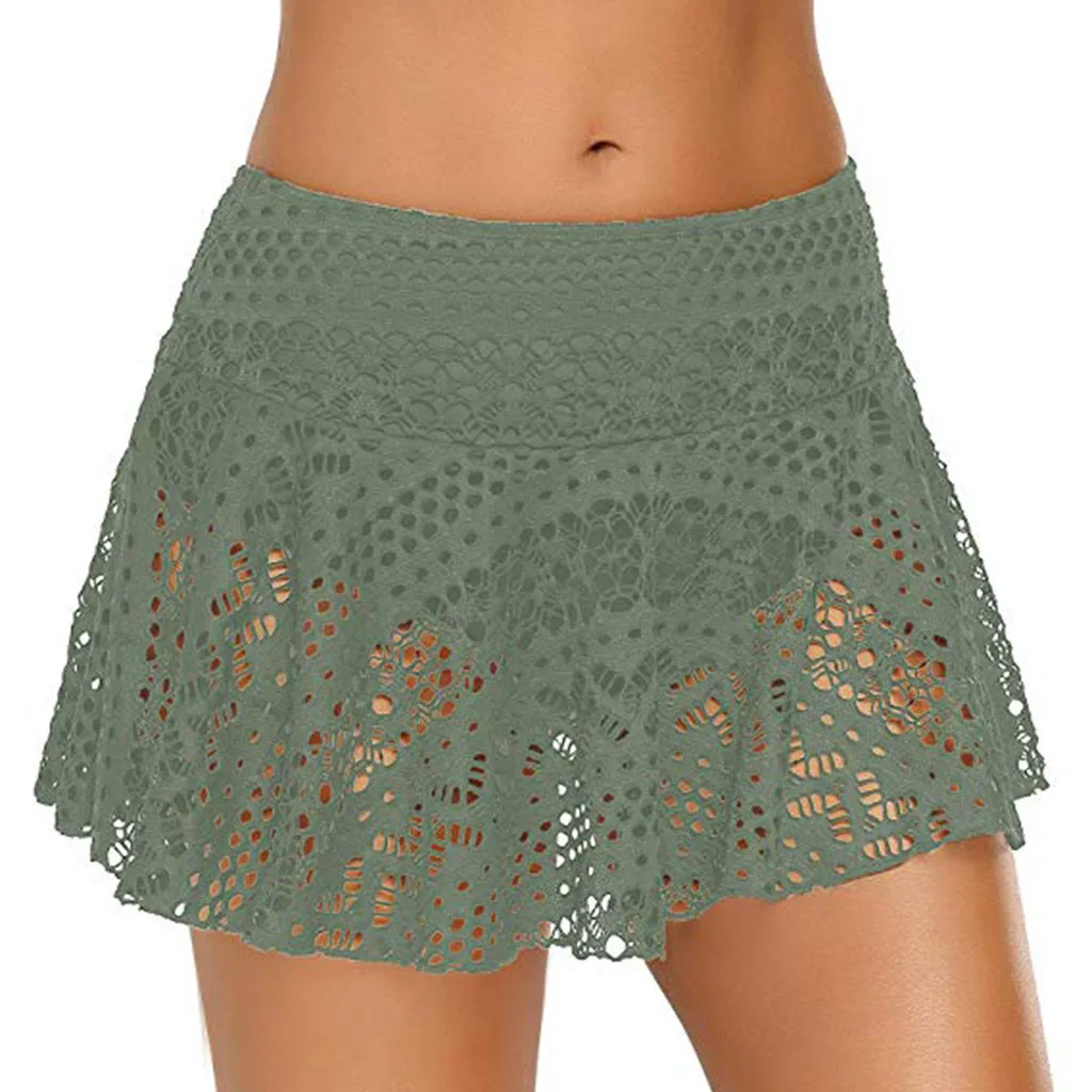 

Women's Swimsuits 2019 Swimming Summer Sexy Swimwear High Waisted Lace Crochet Skirted Bikini Bottom Short Skort Swim Skirt