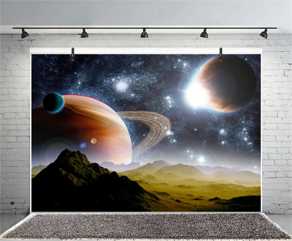 Laeacco Mountains Universe Planets Nebula Fantasy Photography Backgrounds Customized Photographic Backdrops For Photo Studio