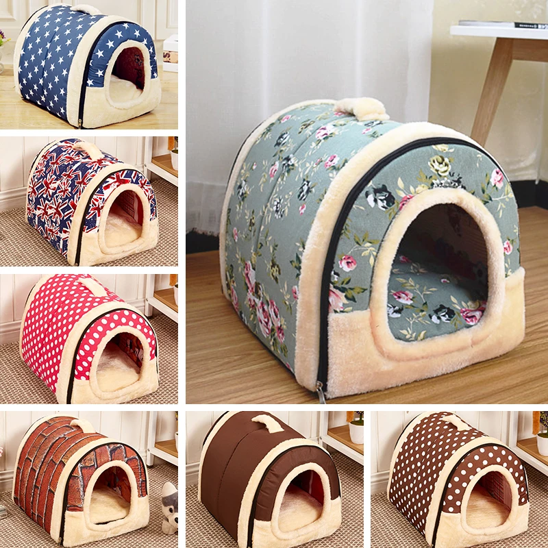 buy Pet House Dog Bed With Print Mat Foldable Dog Cat Bed Pad Nest For Small Medium Dogs Portable Travelling Kennels Basket Bags