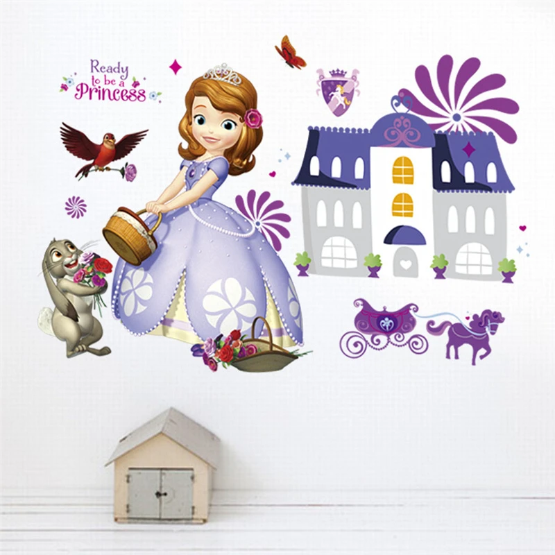 Cartoon Disney Sofia Princess Castle Wall Stickers For Kids Room Home Decor Diy Anime Mural Art Girl's Wall Decals PVC Poster