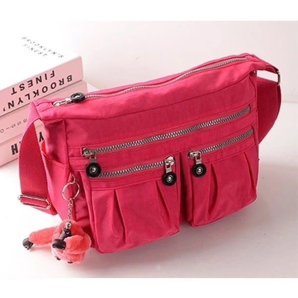 Womens Multi Zip Pockets Nylon Lightweight Cross Body Bag Messenger Shoulder Bag (2)