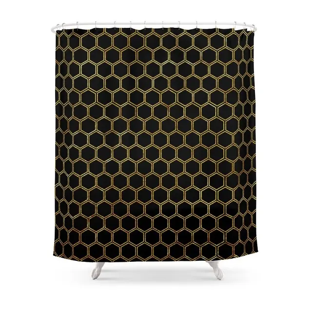 Black And Gold Shower Curtain Waterproof Polyester Fabric