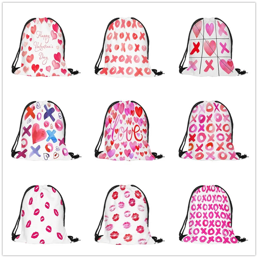 

3D Printing Drawstring Bag Women Double Shoulder Bag Sport Gym Travel Outdoor Backpack Valentine's Gift Bags
