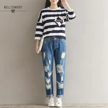 

Spring Autumn Ripped Jeans Women Pants Femme Trousers Casual Holes Torned Plus Size Denim Pants Boyfriend Jeans Female