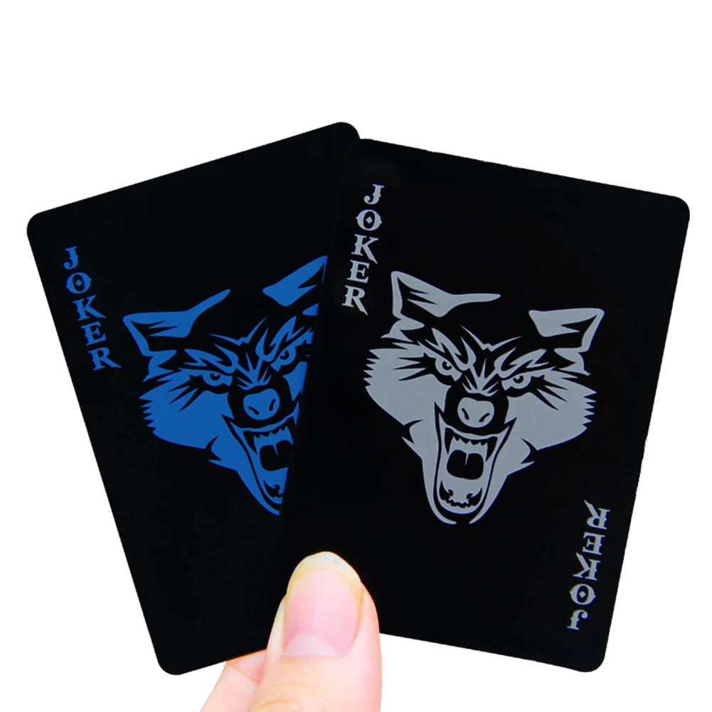 Водостойкие ПВХ игральные карты набор волк печати Черный покер карты Классический Волшебные трюки инструмент вечерние партия игрушка 55 шт