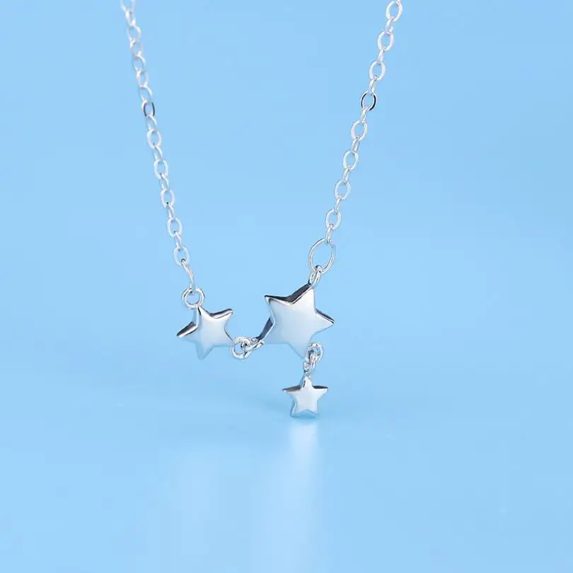 

New Sweet Three Little Stars Pendant Necklaces For Women Short Clavicle Chain Choker 925 Sterling Silver Jewelry Collier SAN34