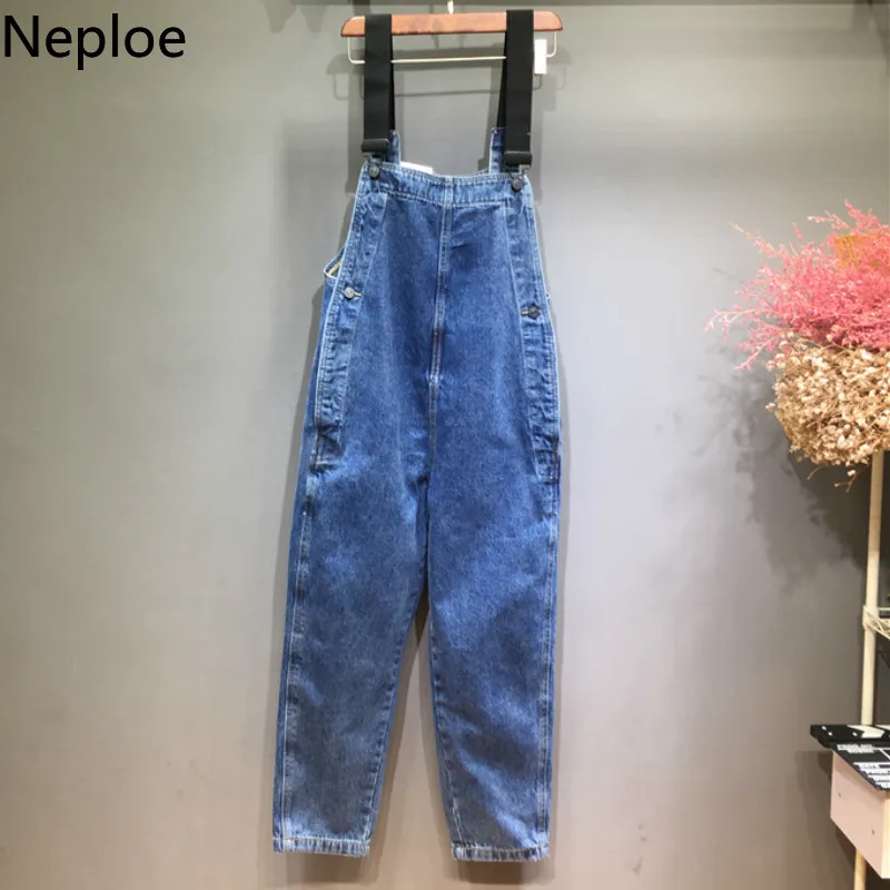 

Neploe French Loose Plus Size Women Jumpsuits Simple Solid Pockets Playsuits Fall Casual Fashion Cowboy Bodysuits 2019 45420