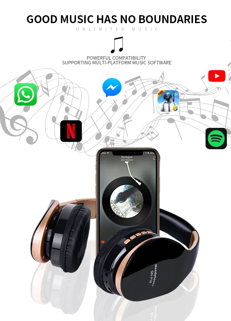 New Wireless Headphones Bluetooth Headset Foldable Stereo Headphone Gaming Earphones With Microphone For PC Mobile phone Mp3