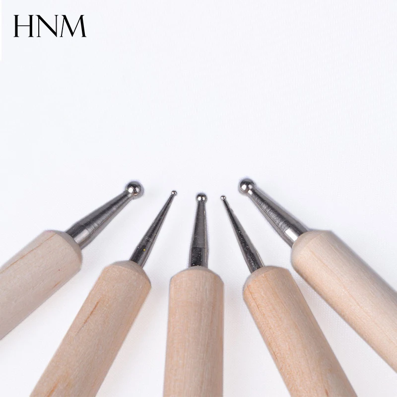 

HNM 5Pcs/Set Professional Two-Way Wooden Dotting Pen Wood Drawing Painting Tool for Gel Nail Polish DIY Design Manicure Tool Set