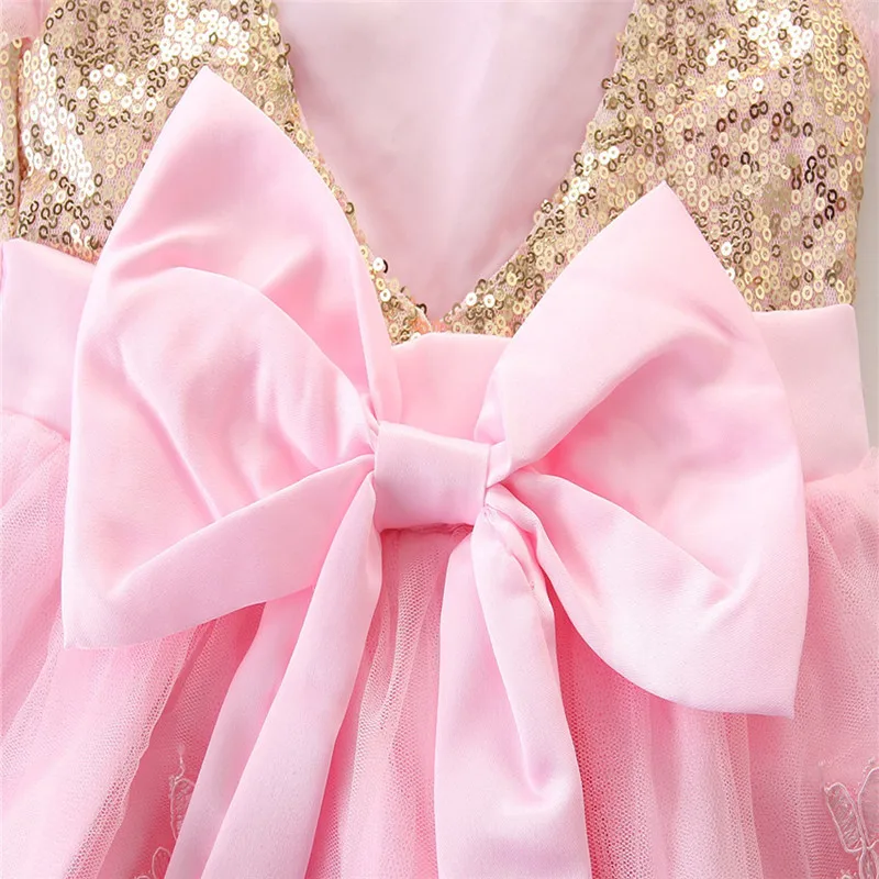 Kids Summer Dress 2019 New Flower Baby Girl Fancy Wedding Dress Lace Half Sleeve Sequins Party Dress Children Costume For 2-7Y