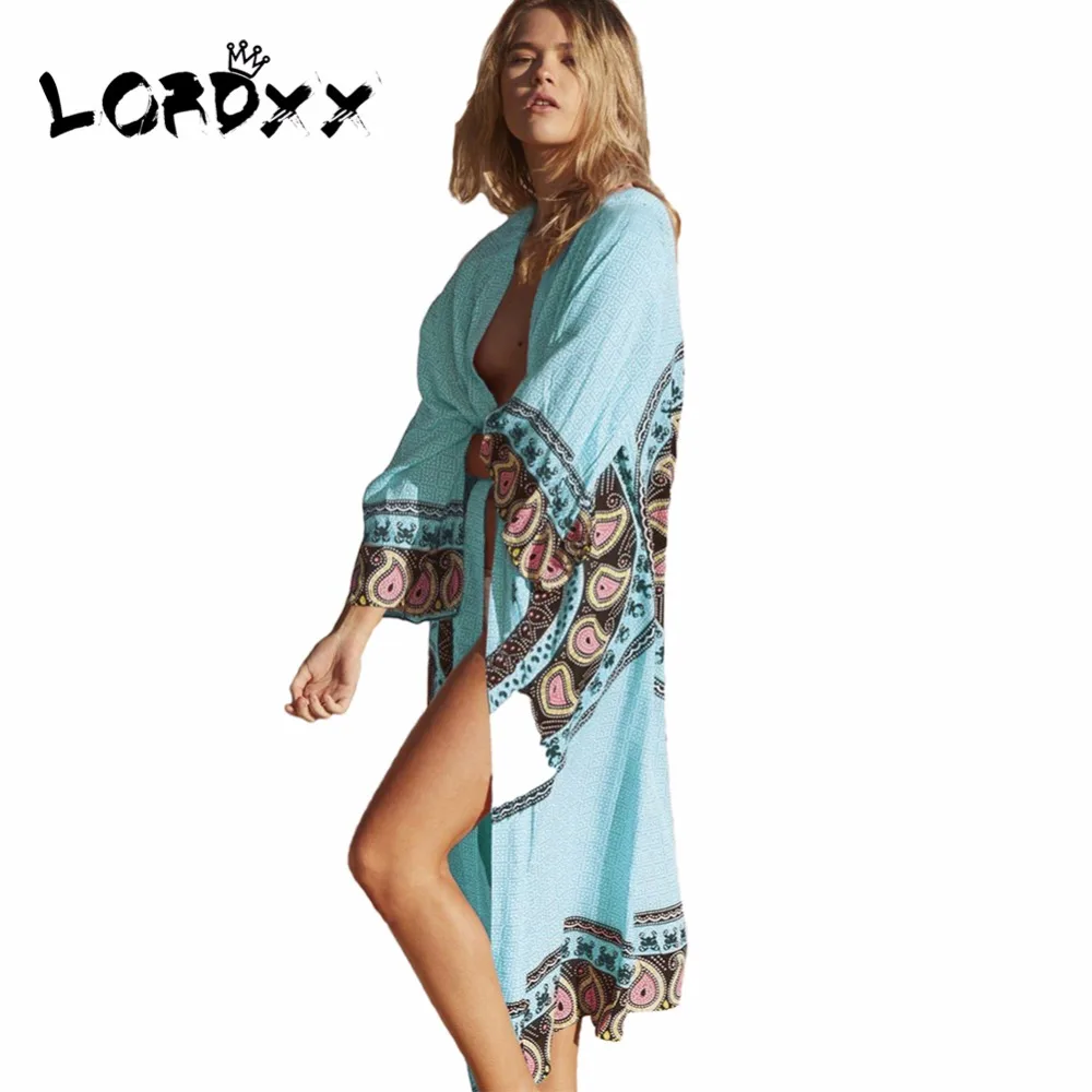 Женское длинное пляжное кимоно LORDXX с принтом Элегантное повседневное платье