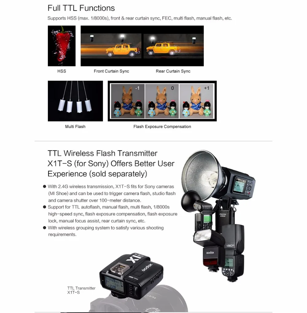 2X Godox TT350S Миниатюрная лампа-вспышка вспышки ttl HSS+ X1T-S триггер+ 6x2500 мА/ч, Батарея для sony A77II A7RII A7R A7000 A6500 A6300 A99