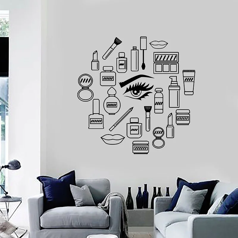 Woman Girl Beauty Shop Wall Stickers For Wall Decals Makeup Cosmetics Wall Sticker Home Docoration Wall Decor H085