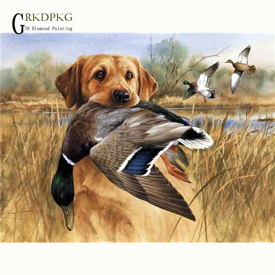 

Animal duck hunting dog Diamond Embroidery 5d Diy Diamond Painting cross stitch Square Diamond Mosaic Home Decoration Paintings