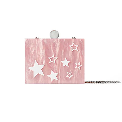 

Marble Star Pattern Spherical Hasp Pink Women Messenger Bag Square Acrylic Box Bag