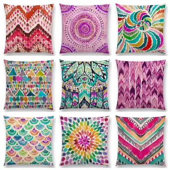 

Hot Sale Watercolor Boho Mandala Waves Coral Camo Stripe Paisley Geometry Rainbow Prints Colorful Cushion Sofa Throw Pillow