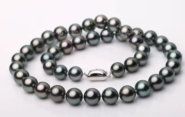 

18"9-10MM NATURAL TAHITIAN BLACK PEARL necklace AAA