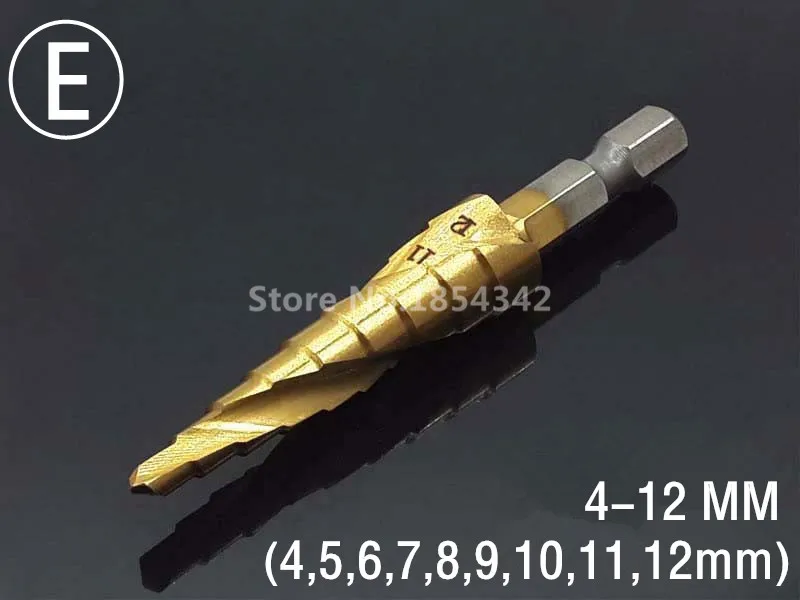 E HSS Титан 4-12 мм спиральный рифленый 1/4 шестигранный хвостовик металлический Шаг сверло отверстие резак дерево конусный сердечник сверлильная пила электросверла инструмент - Цвет: E