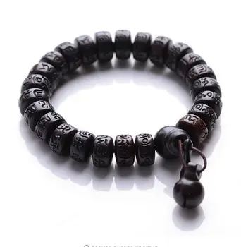 

Natural Peach Wood Buddha beads bracelet hand carved Tibetan Buddhist male prayer bracelet Meditation Men wrist wooden bracelet