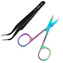 2 шт. Изогнутый пинцет из нержавеющей стали с ножницами Щипцы Для Ресниц Стикер аппликатор для стразов триммер для лица Косметика для ногтей инструмент