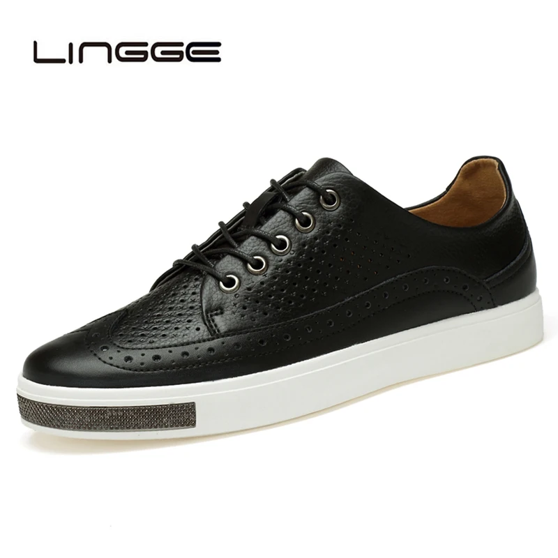 

LINGGE Mens Brogue Shoes Casual Breathable Sneakers Men Fashion Lace-up Bullock Shoe Men Leather Skateboarding Shoes