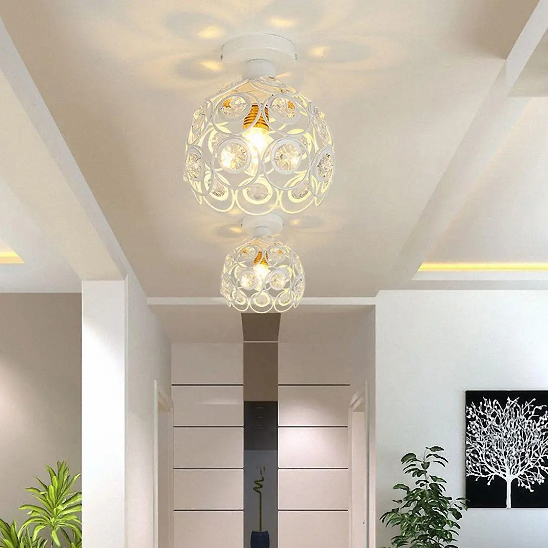 E27 Белый креативный Хрустальный минималистичный потолочный светильник, простая потолочная лампа для спальни, простая Европейская железная лампа, хрустальная лампа
