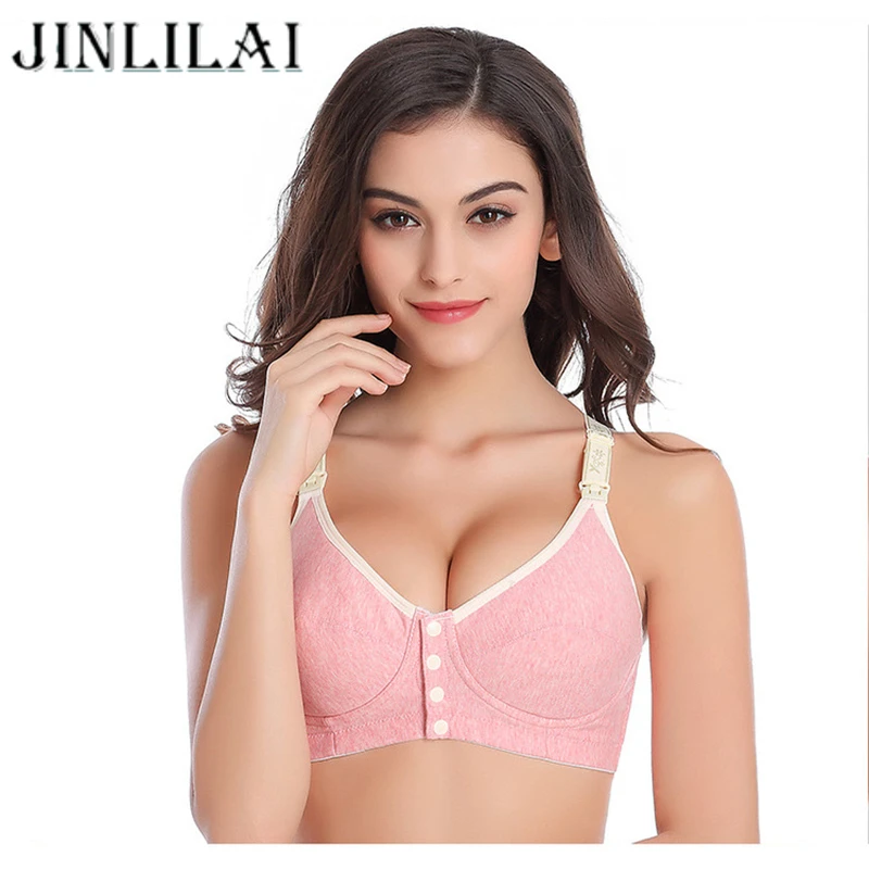 JINLILAI Maternity Nursing Bras Front Closure Cotton Sleeping Breast Feeding Bras Prevent