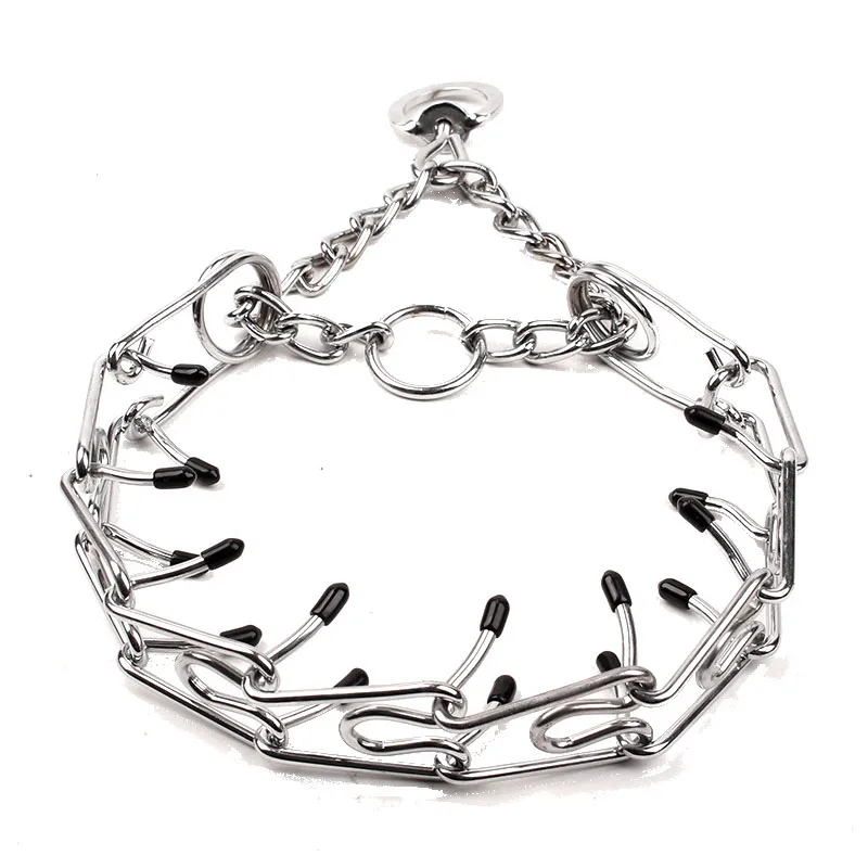 

Dog Prong Pinch Training Collar Chrome Plated Adjustable Hard Metal Choke Collar with Quick Release Snap Chain and Rubber Tips