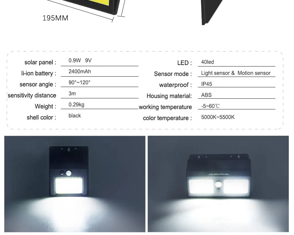COB LED Outdoor Solar Light PIR Motion Sensor LED Solar Garden Light  (4)