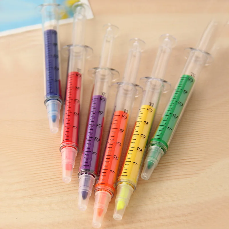 

Novelty Candy Color Needle Shape Fluorescent Pen Highlighter Makers Promotional Stationery Glitter Gift